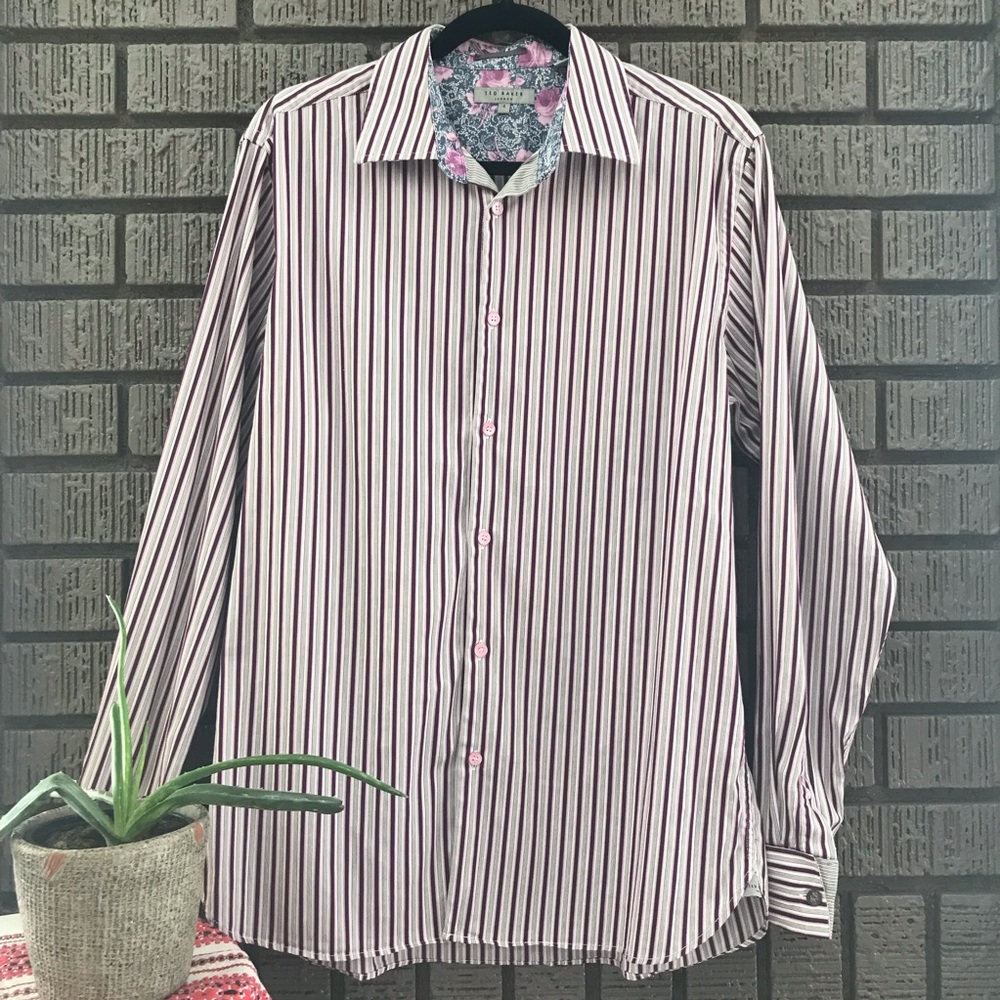 Ted Baker • Purple & Gray Stripped Button Down Top